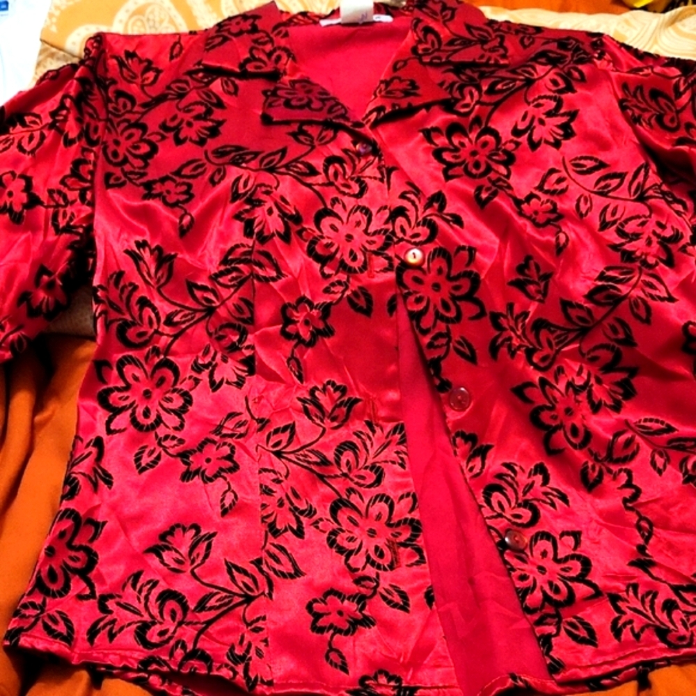Floral Red and Black Blazer